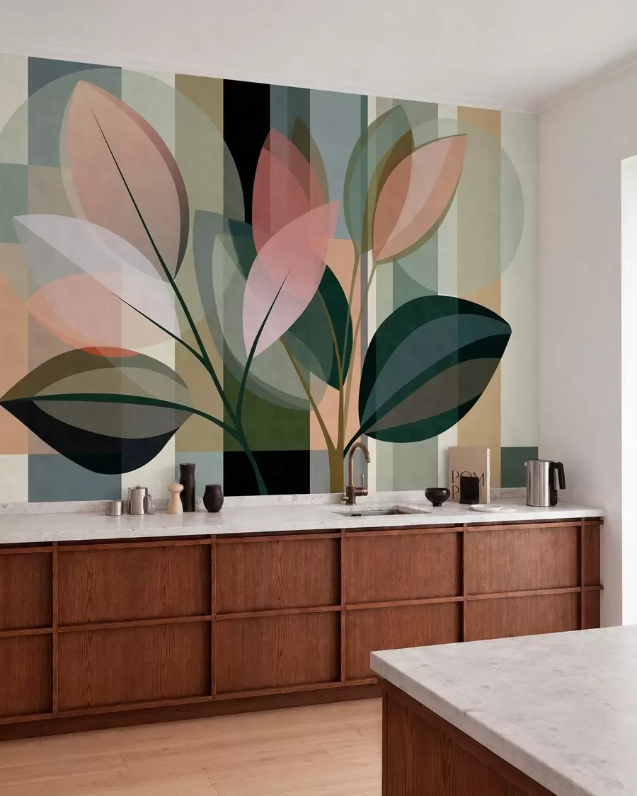 murales de pared Una elegante obra abstracta en la que aparecen plantas w05871