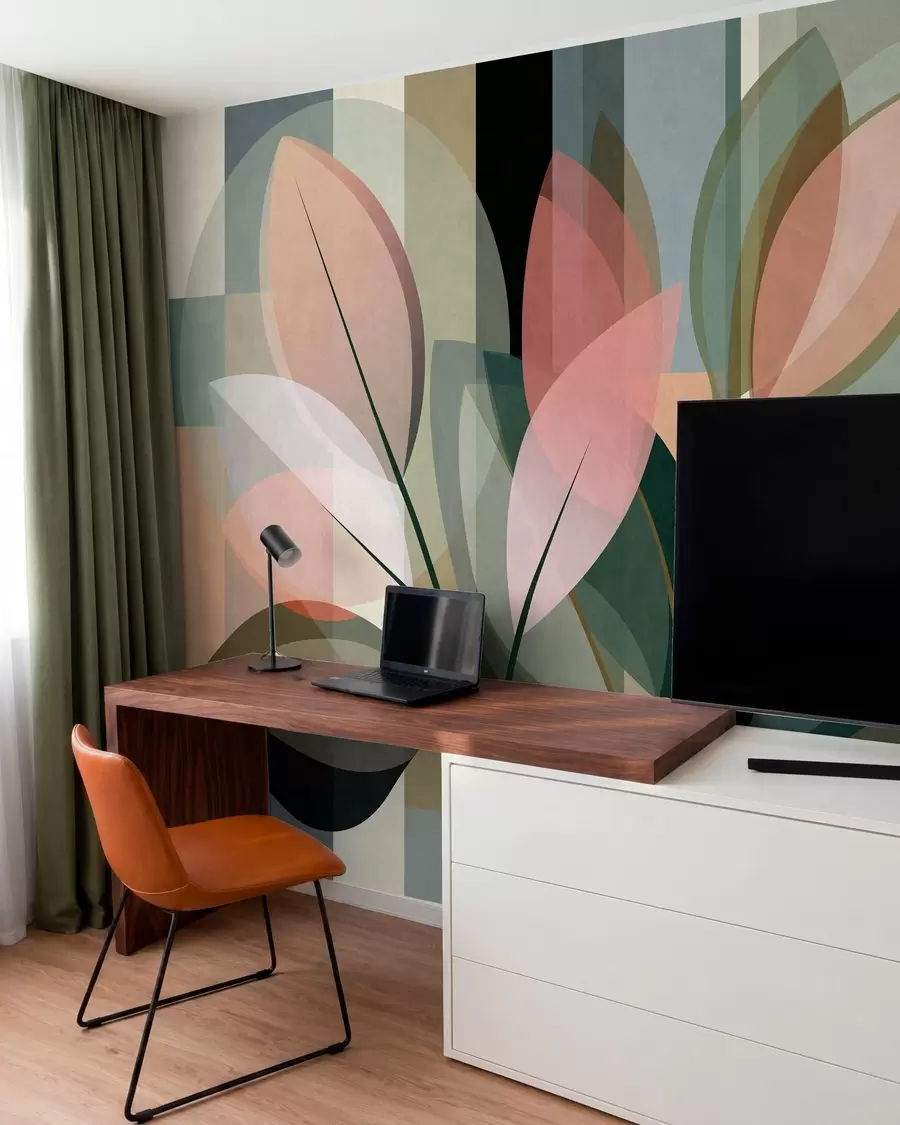 murales de pared Una elegante obra abstracta en la que aparecen plantas w05871
