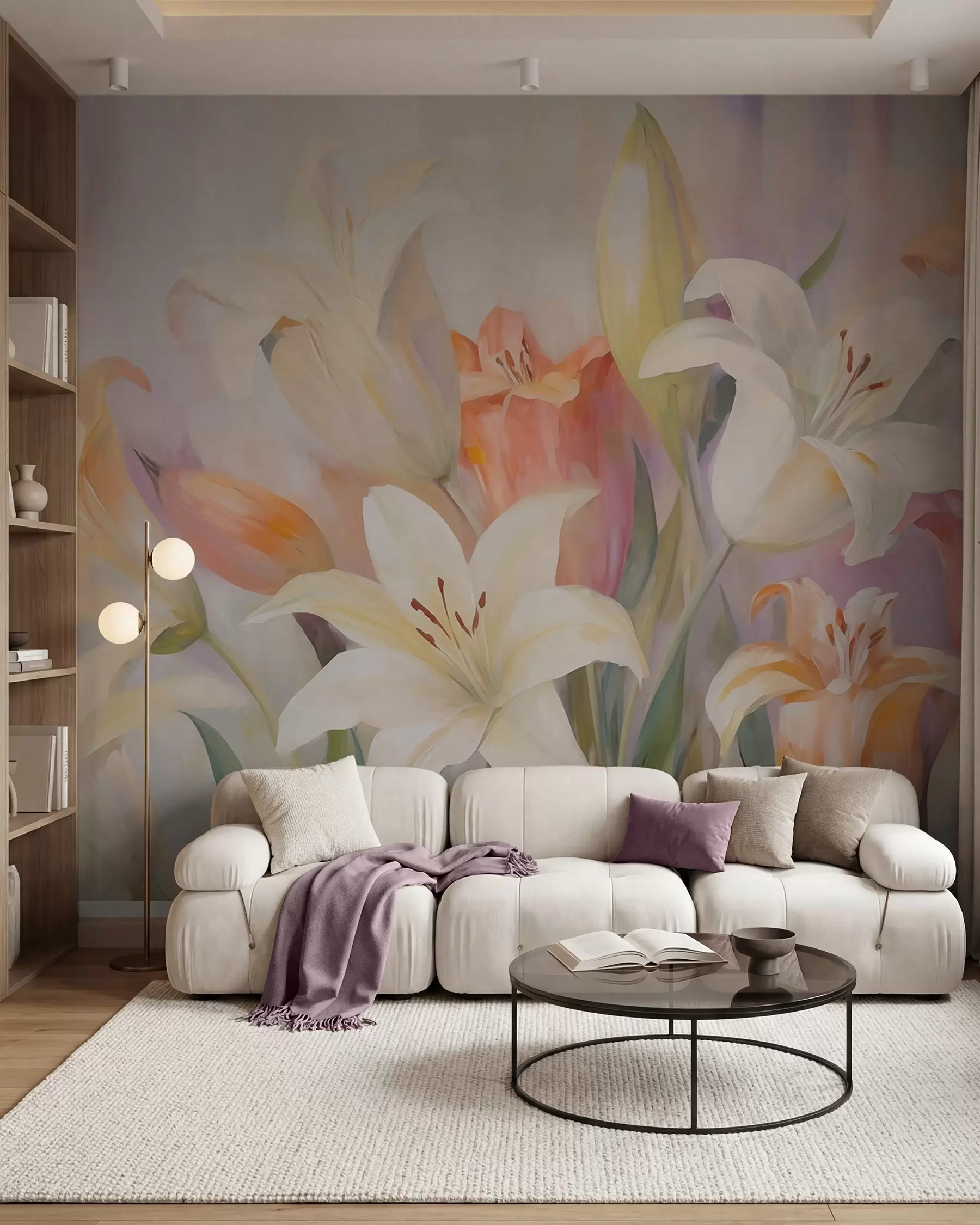 murales de pared Lirios en tonos pastel w05878