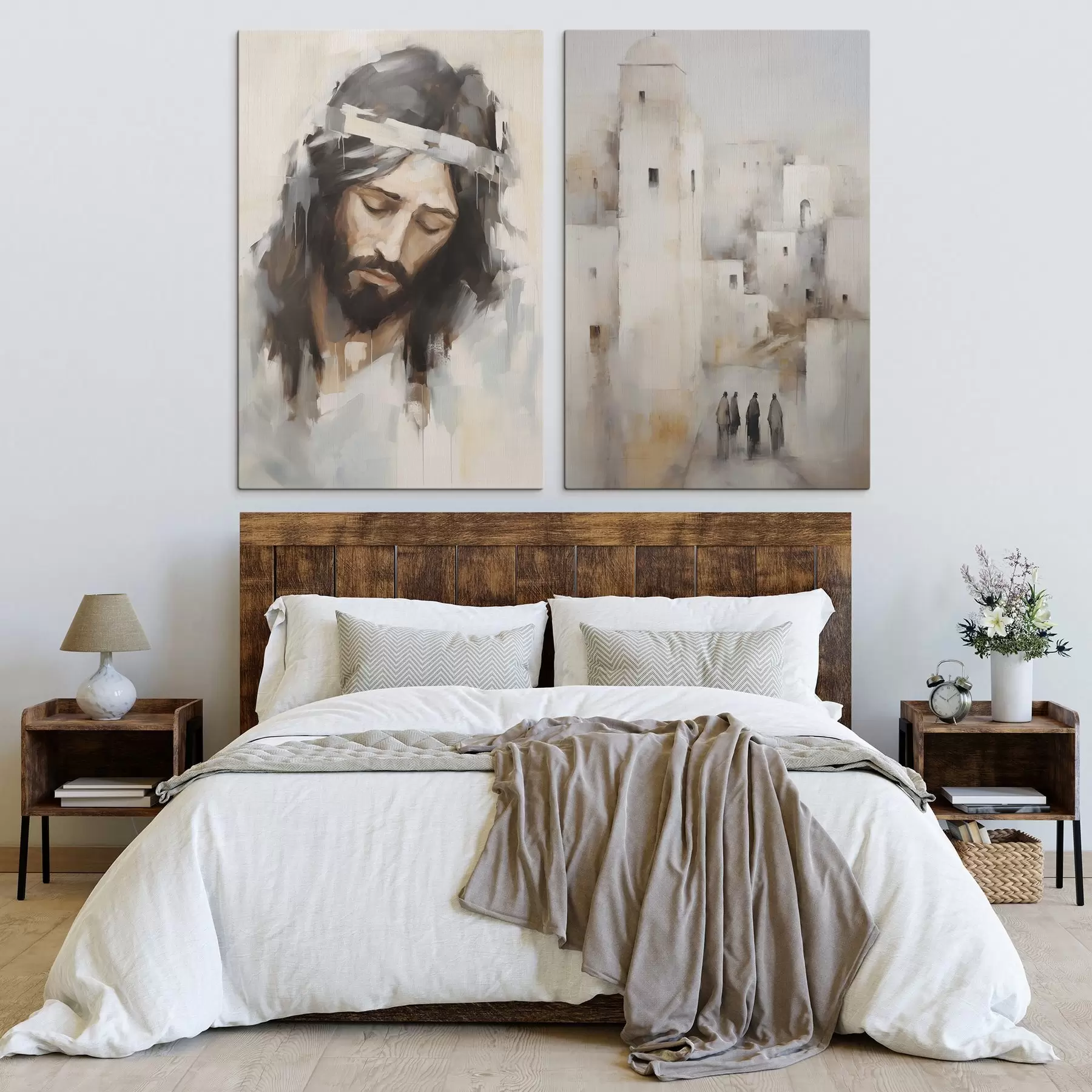 murales de pared Jesús y una antigua ciudad abstracta, pintura de imitación m30909