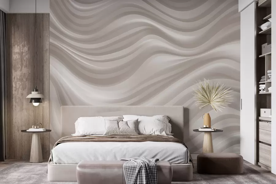 murales de pared Líneas onduladas y amplias en suaves tonos beige y crema w09835