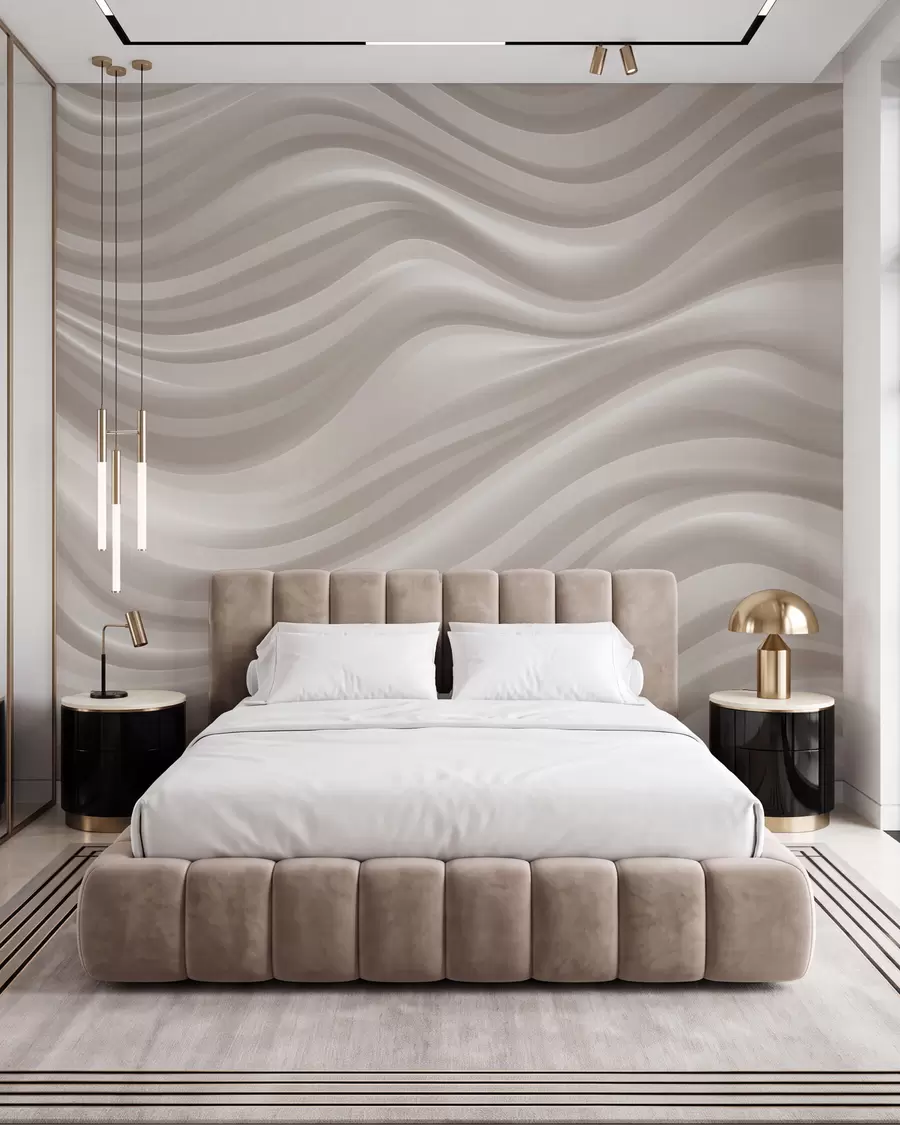 murales de pared Líneas onduladas y amplias en suaves tonos beige y crema w09835