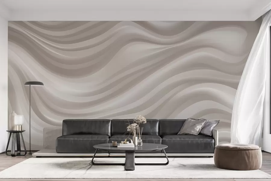 murales de pared Líneas onduladas y amplias en suaves tonos beige y crema w09835