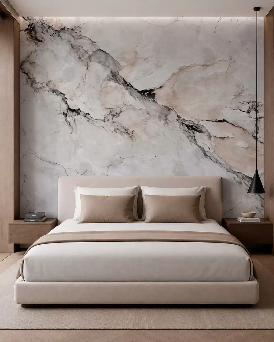 murales de pared Textura de mármol claro con vetas oscuras y beige w05884