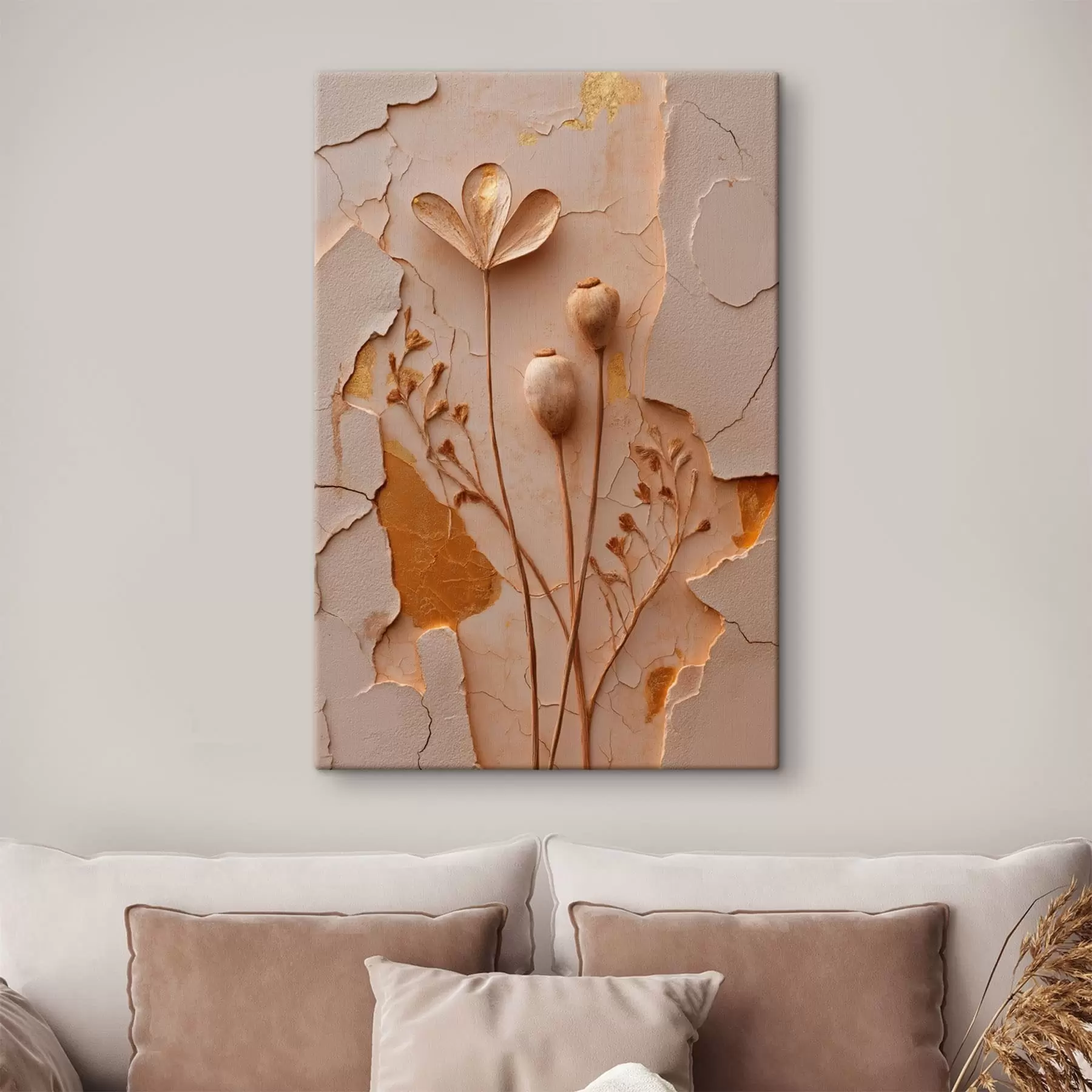 murales de pared Plantas secas sobre un fondo con efecto de superficie agrietada s50426