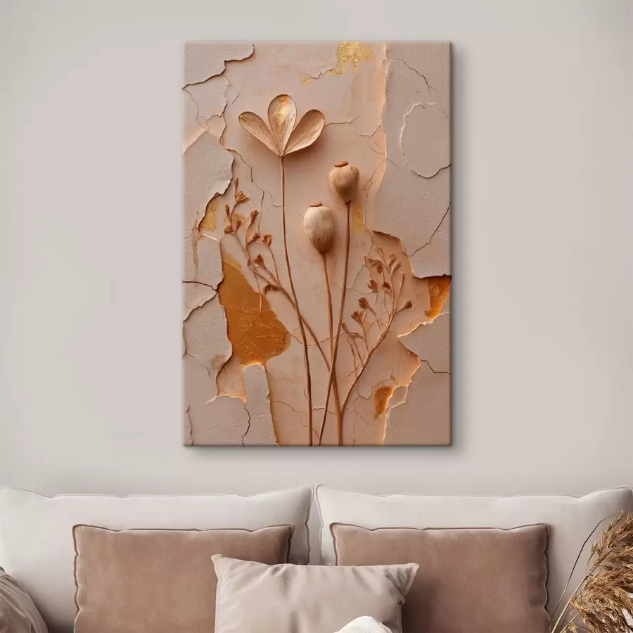 murales de pared Plantas secas sobre un fondo con efecto de superficie agrietada s50426
