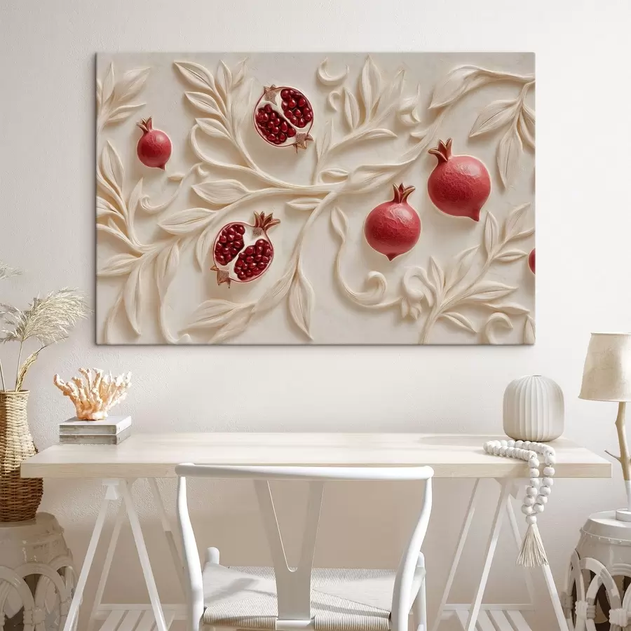 murales de pared Granadas rojas entre ramas decorativas claras s50428