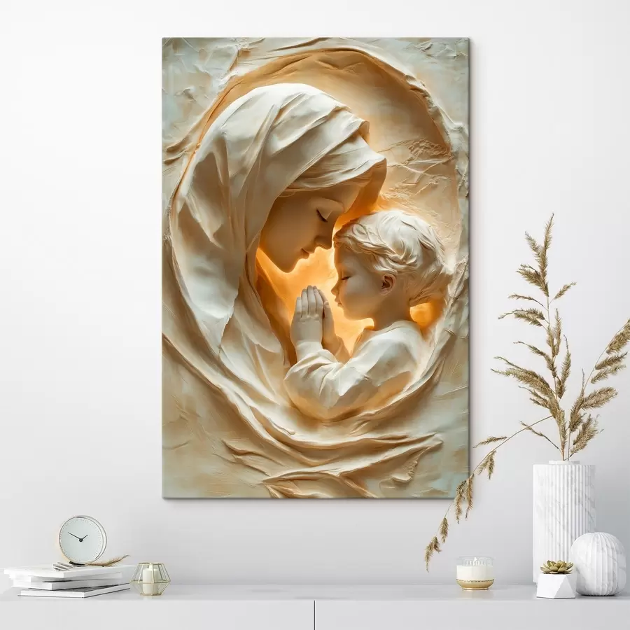 murales de pared Una mujer y un niño entre formas decorativas de líneas fluidas s50433