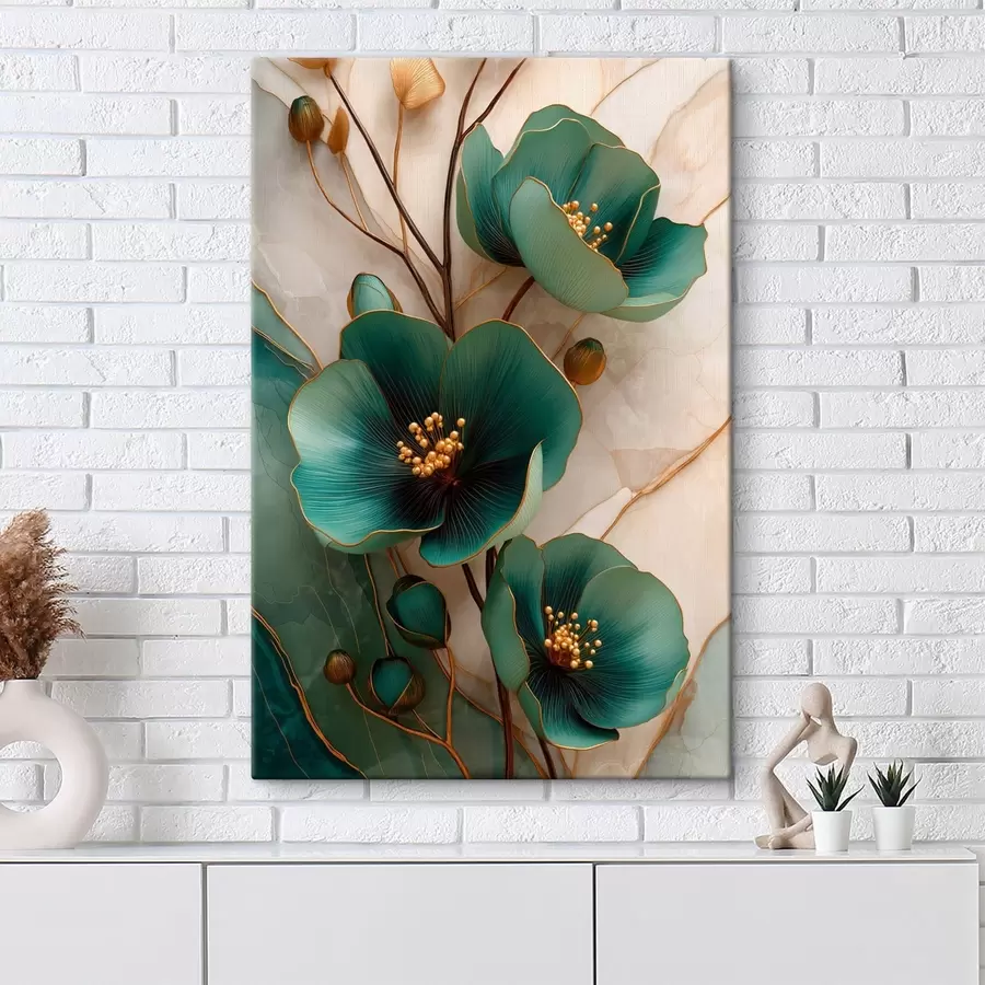 murales de pared Flores de color turquesa con estambres decorativos s50435