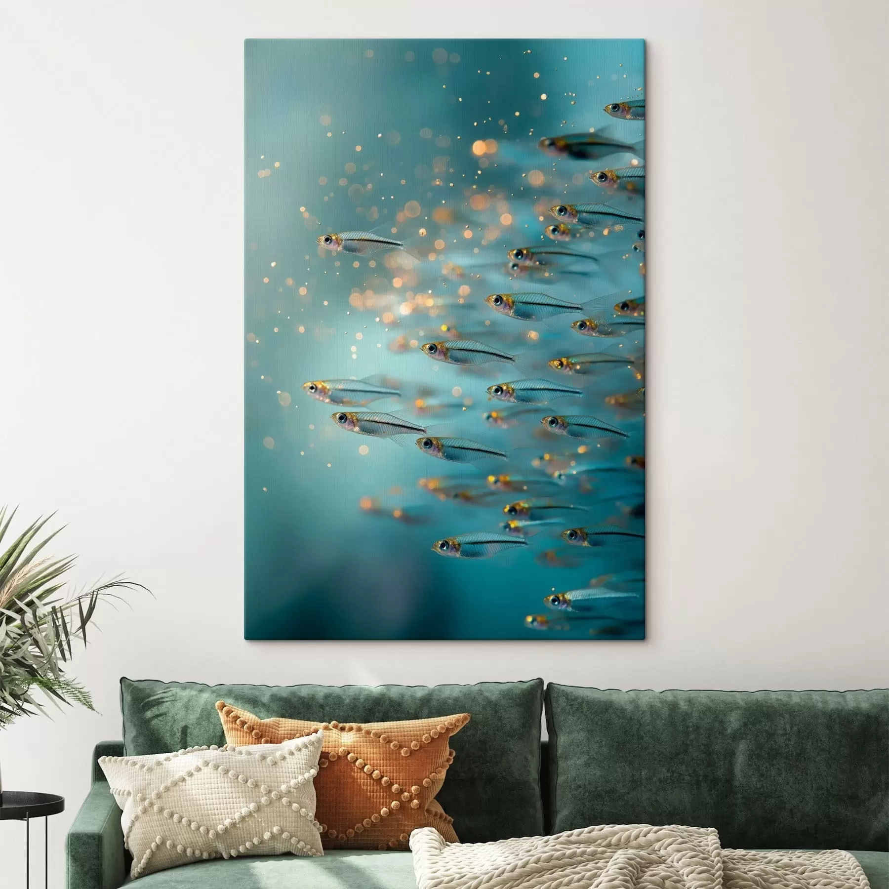 murales de pared Banco de pececillos en aguas azules con reflejos s50443