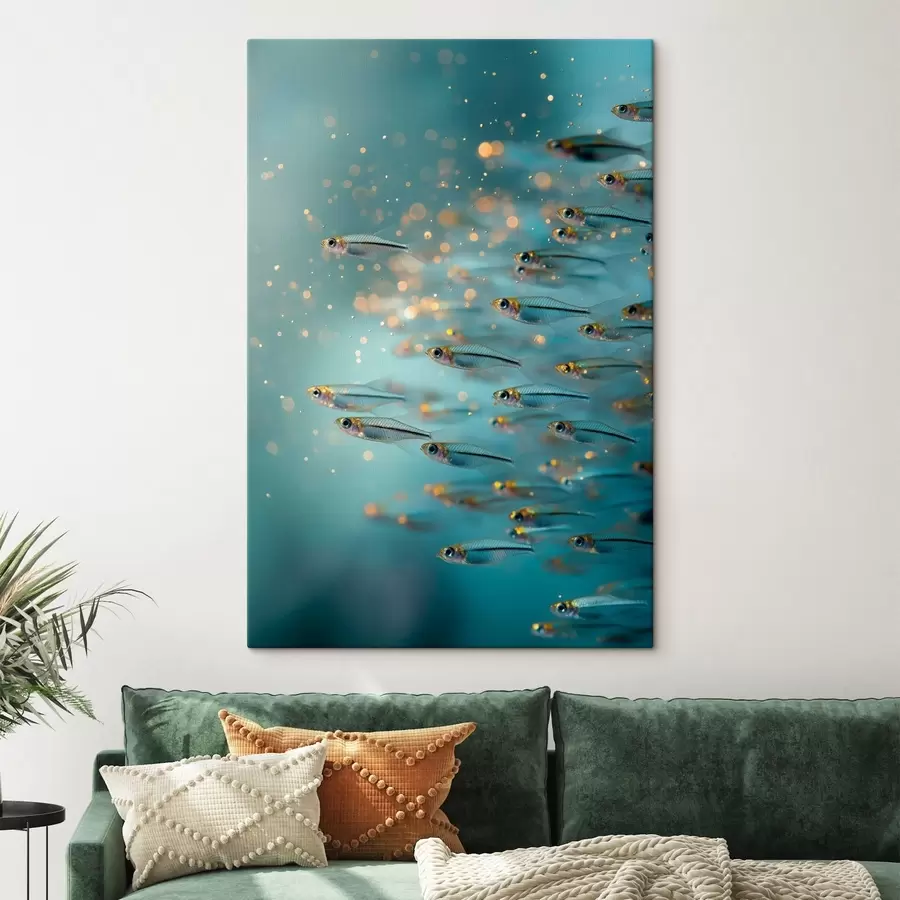 murales de pared Banco de pececillos en aguas azules con reflejos s50443