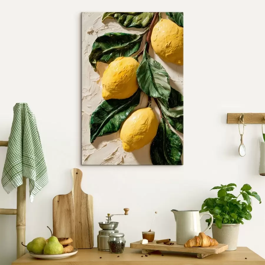 murales de pared Limones con efecto tridimensional y hojas de color verde oscuro s50444