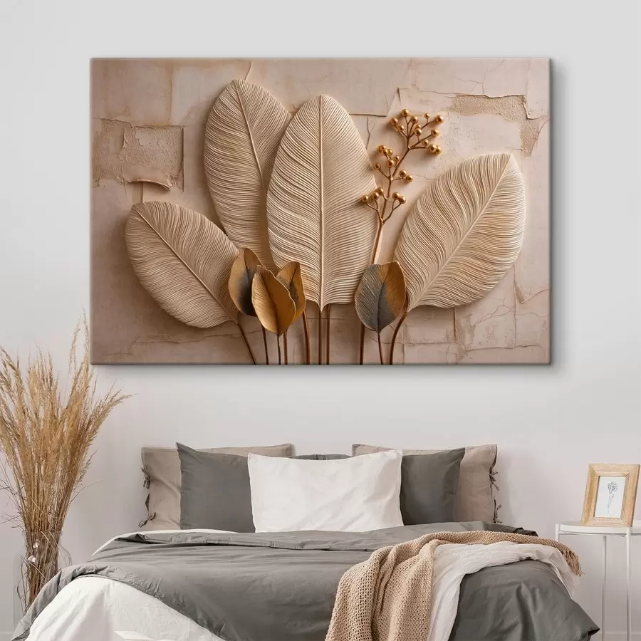 murales de pared Hojas grandes y claras y una rama decorativa s50454