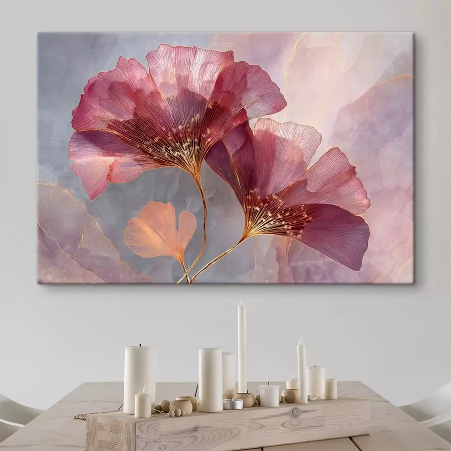 murales de pared Flores rosas translúcidas sobre un fondo en tonos pastel s50455
