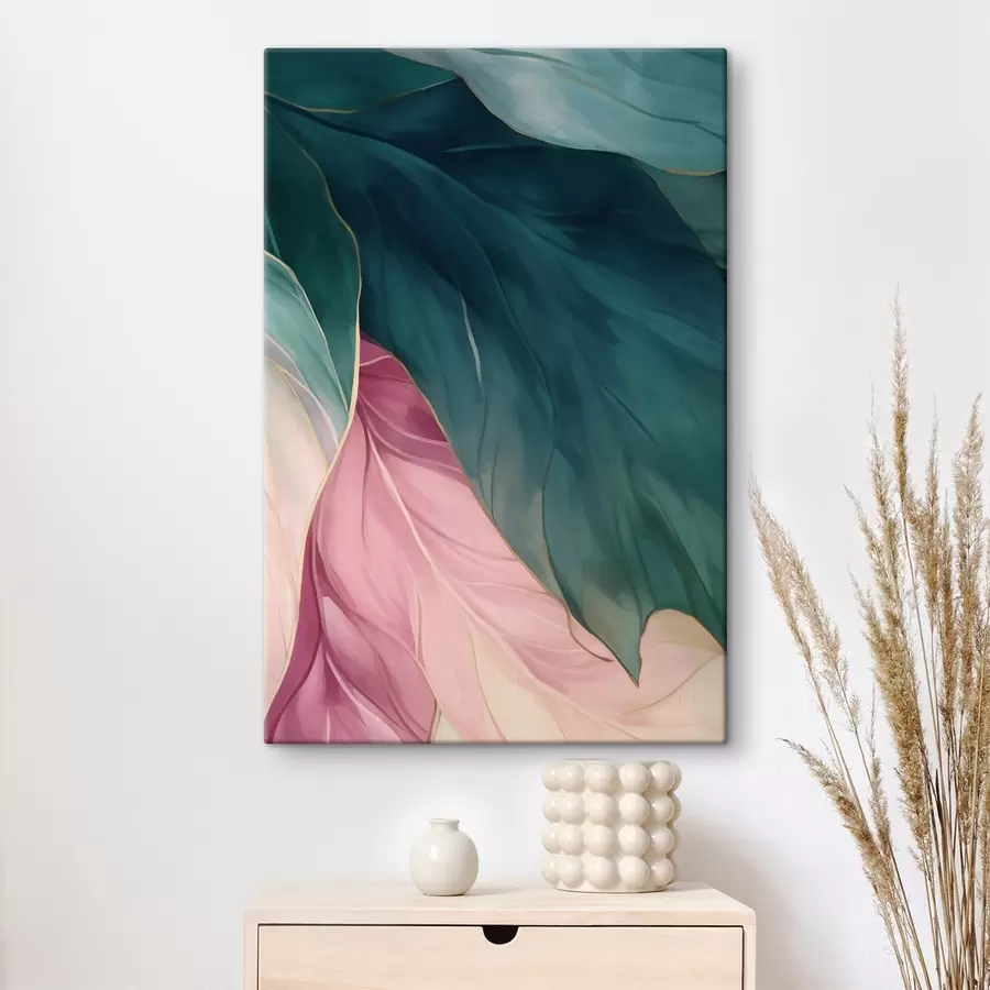 murales de pared Hojas de color turquesa intenso y rosa empolvado s50386