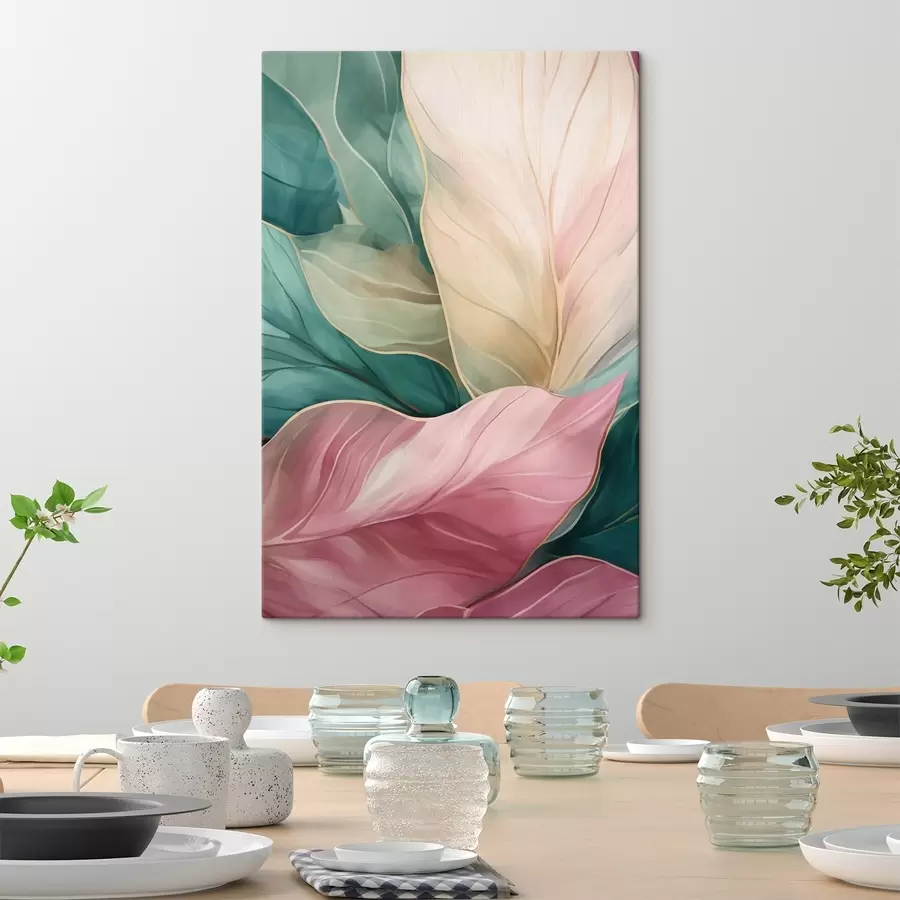 murales de pared Hojas tropicales esmeralda y rosa s50385
