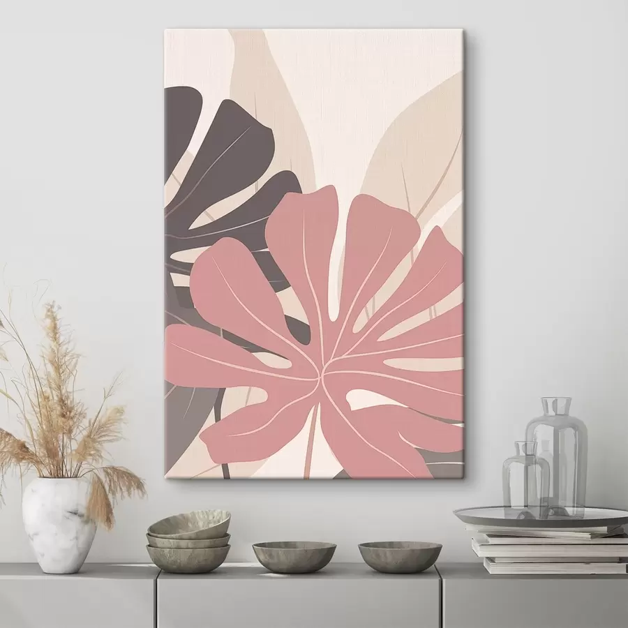murales de pared Hojas tropicales rosas y grises s50391