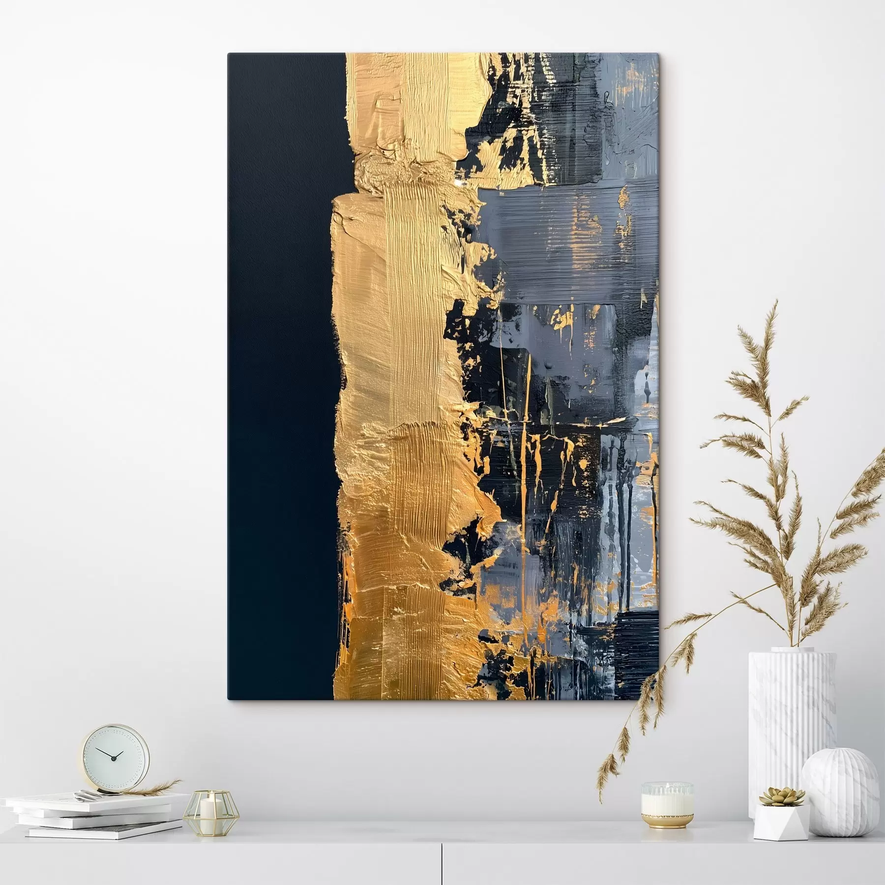 murales de pared Una pintura abstracta en la que se aprecian una franja y pinceladas simuladas s50486