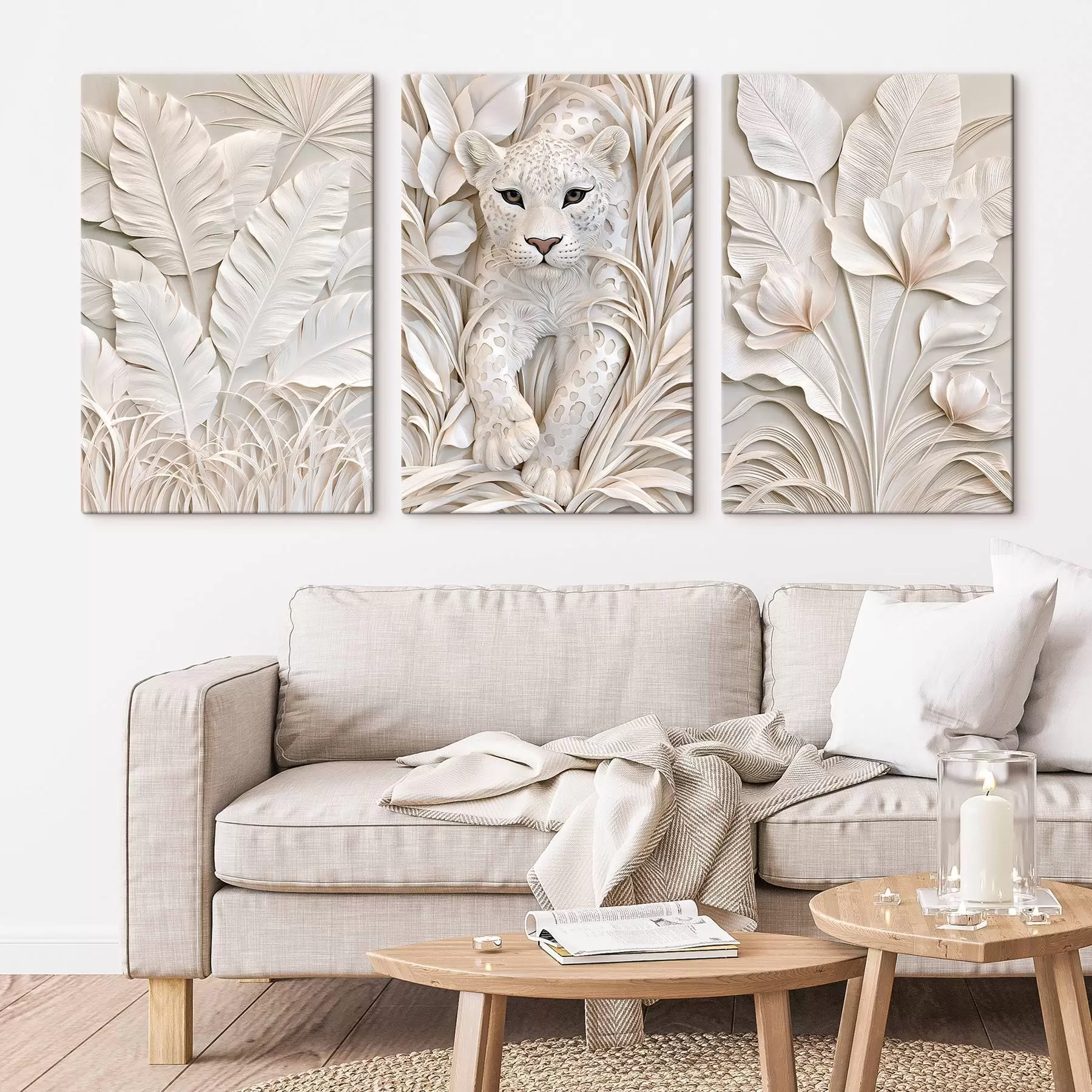murales de pared Un leopardo en los trópicos, representado en estilo de bajorrelieve m30936