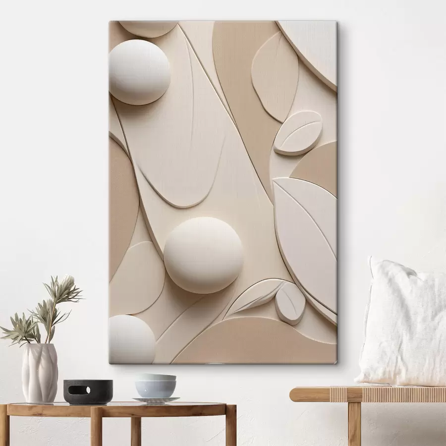 murales de pared Composición abstracta con formas orgánicas y esferas en tonos neutros s50616