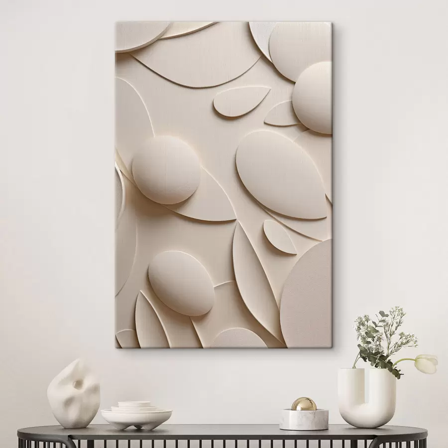 murales de pared Composición abstracta con formas orgánicas y esferas en tonos neutros s50617