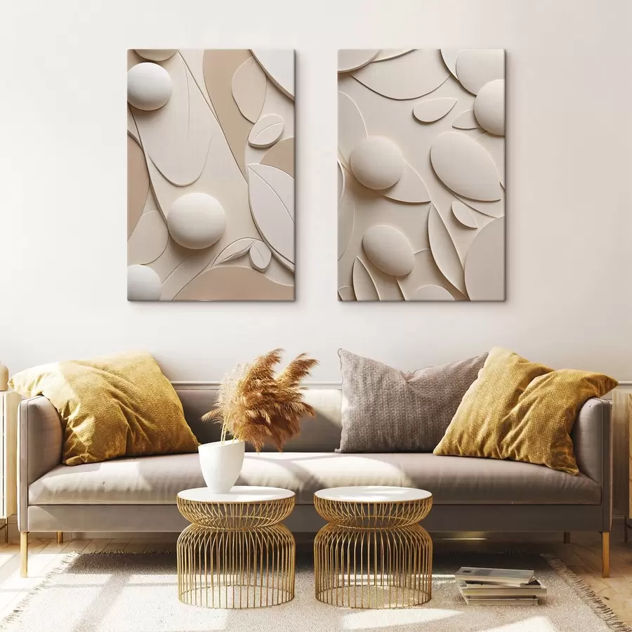 murales de pared Composición abstracta con formas orgánicas y esferas en tonos neutros m30957