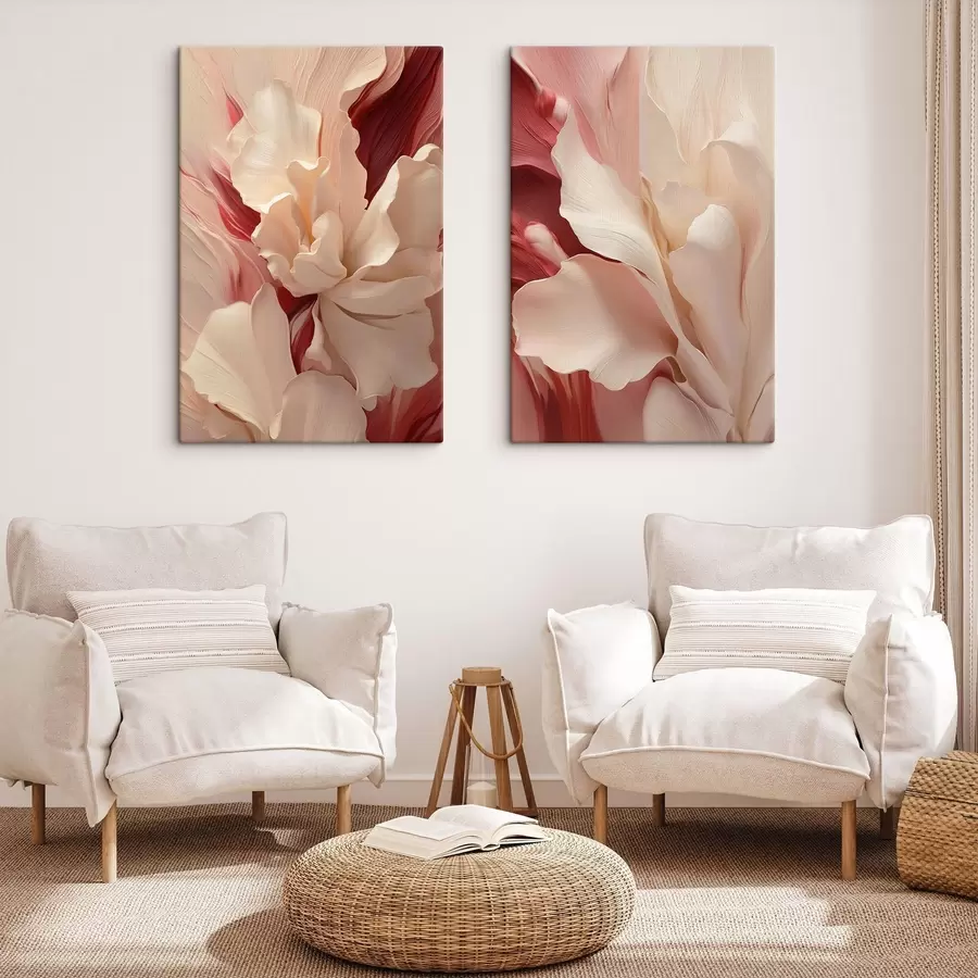 murales de pared Pétalos delicados y superpuestos, con toques rojos y rosas m30966