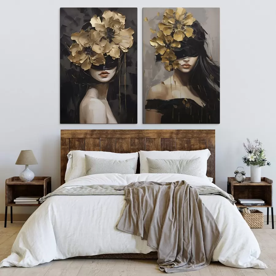 murales de pared Chica abstracta con flores en el pelo m30976