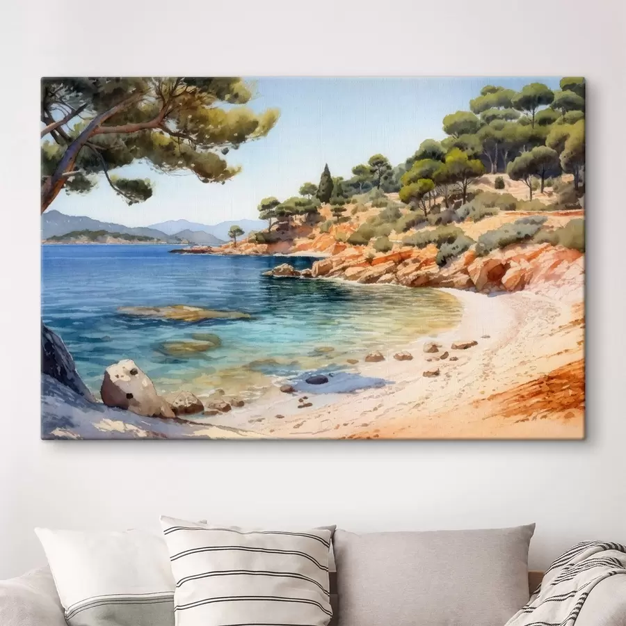 murales de pared Cala con costa rocosa y pinos s50579