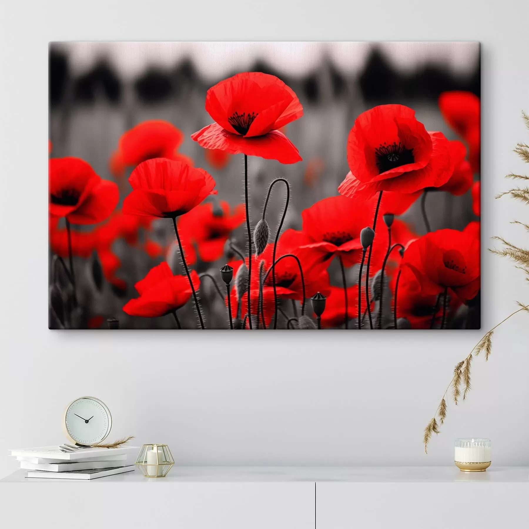 murales de pared Amapolas de un rojo intenso sobre un fondo monocromo s50584