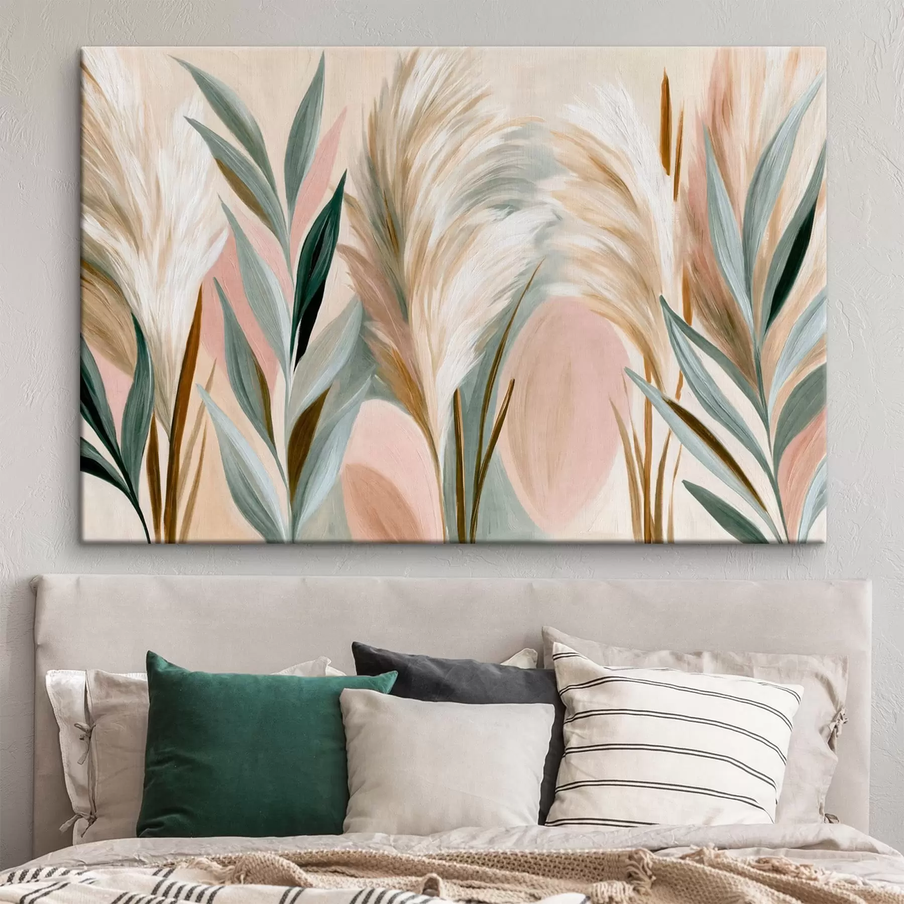 murales de pared Pampas con hojas rosadas s50586