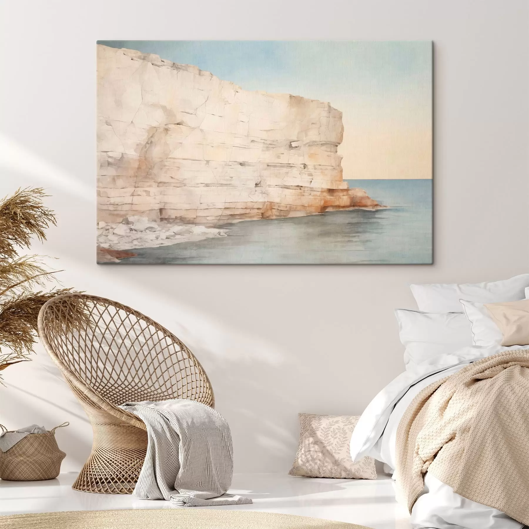 murales de pared Un acantilado costero de color pálido sobre un mar en calma s50587