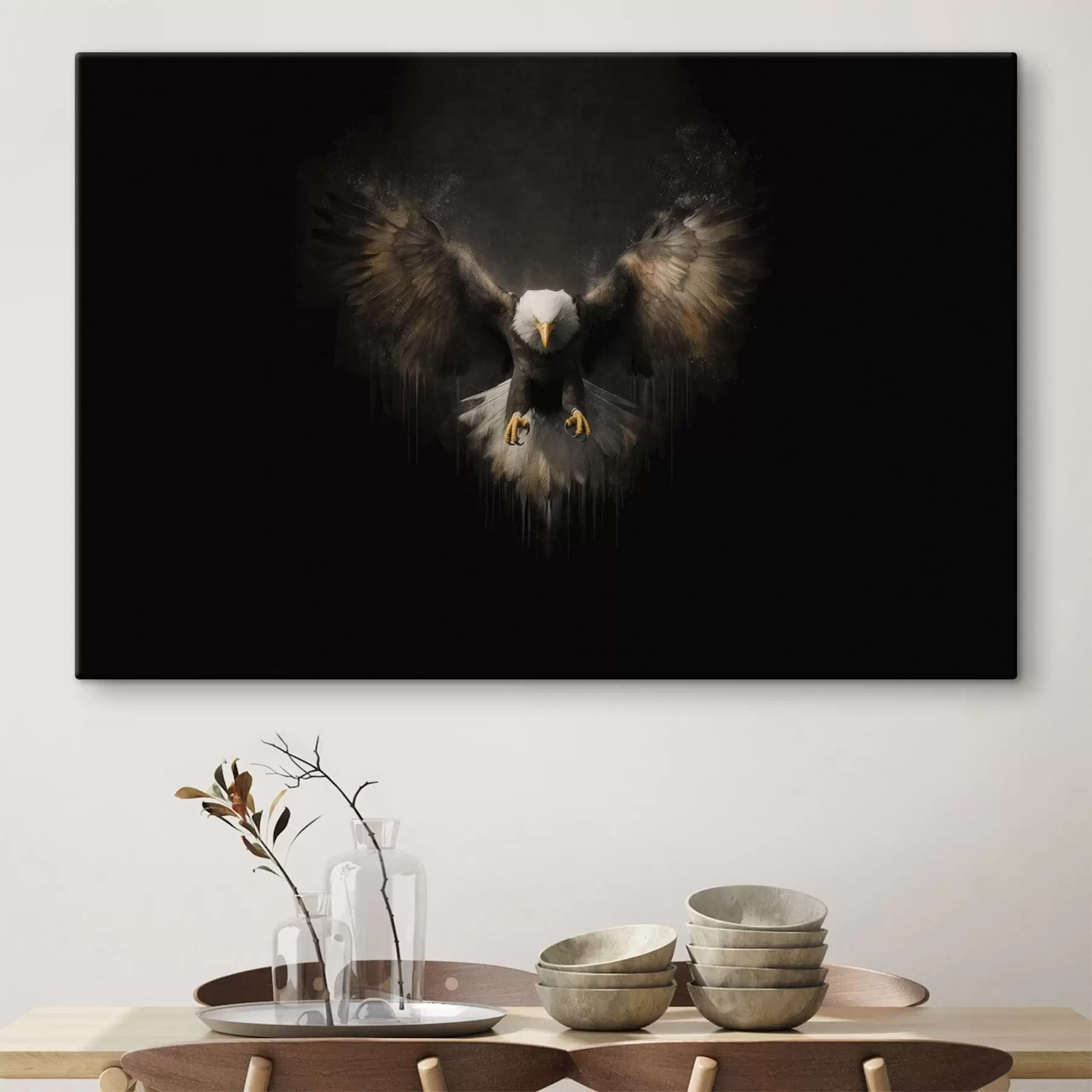 murales de pared Águila con las alas extendidas sobre un fondo negro s50589