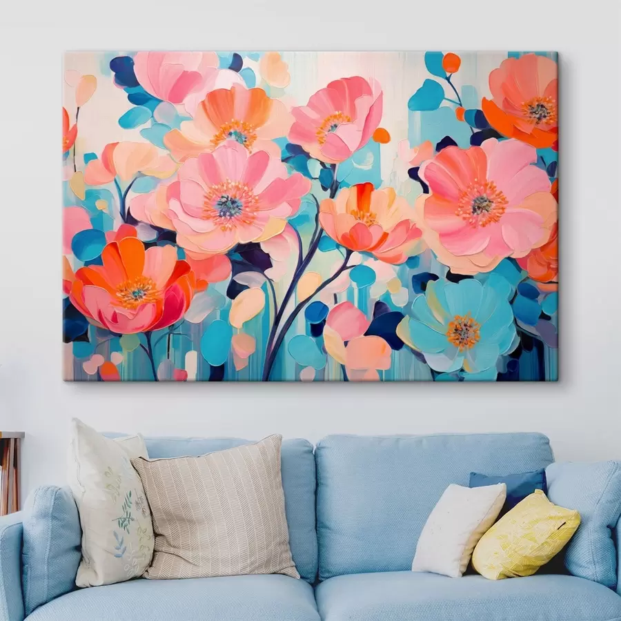 murales de pared Flores grandes y llamativas en tonos rosas y azules s50590