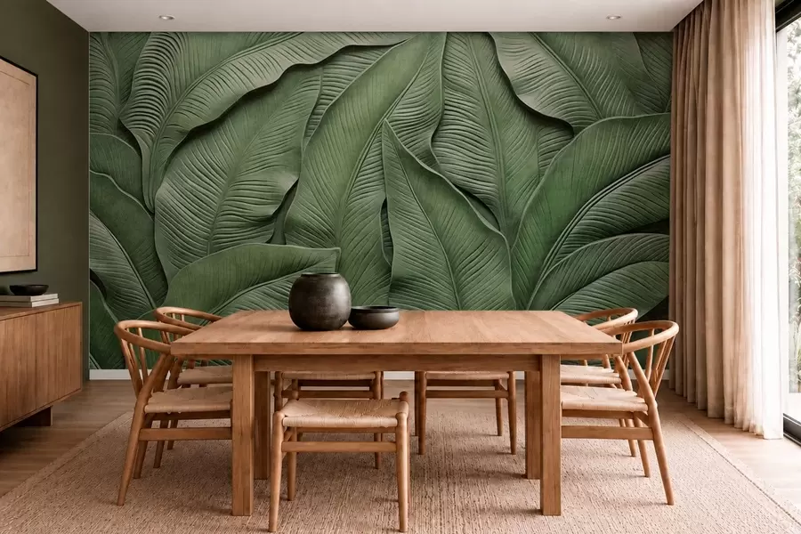 murales de pared Patrón denso de hojas verdes grandes w05887