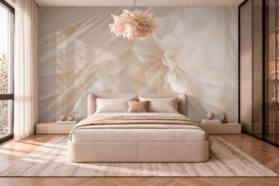 murales de pared Una voluminosa flor blanca entre formas esbeltas y delicadas w05894
