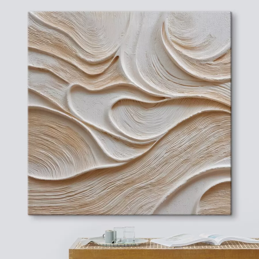 murales de pared Una composición tridimensional con líneas onduladas suaves y fluidas en una paleta de tonos beige y crema s50005