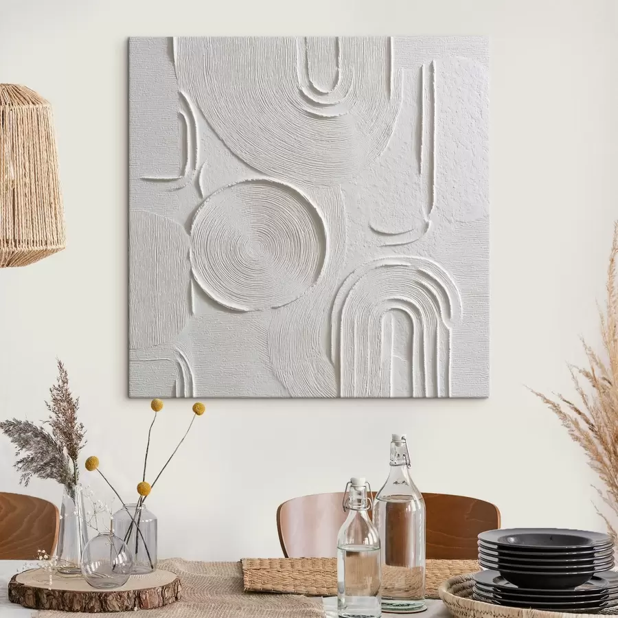 murales de pared Abstracción contemporánea en interiorismo con una superficie en relieve texturizada en una paleta de colores blancos y grises s50006