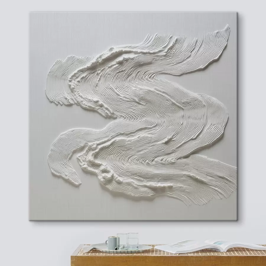 murales de pared Una abstracción ondulada y tridimensional con una textura lineal expresiva en blanco monocromático s50007