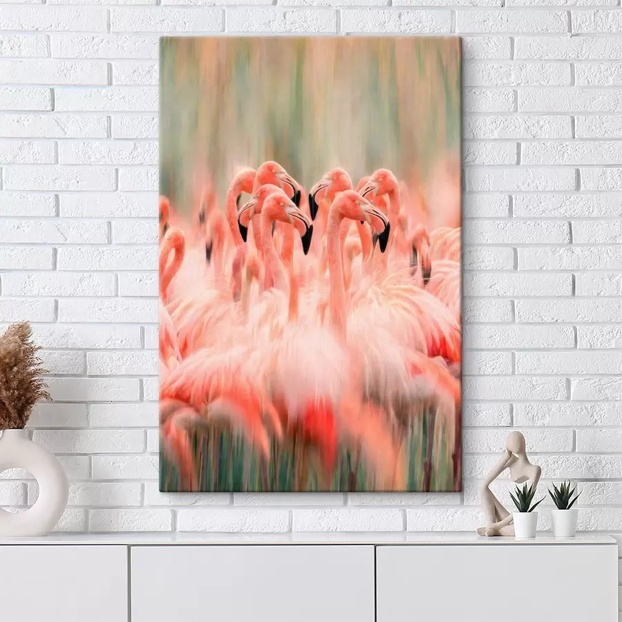 murales de pared Una bandada de flamencos rosas con un efecto difuminado artístico en una paleta de colores pastel s50008