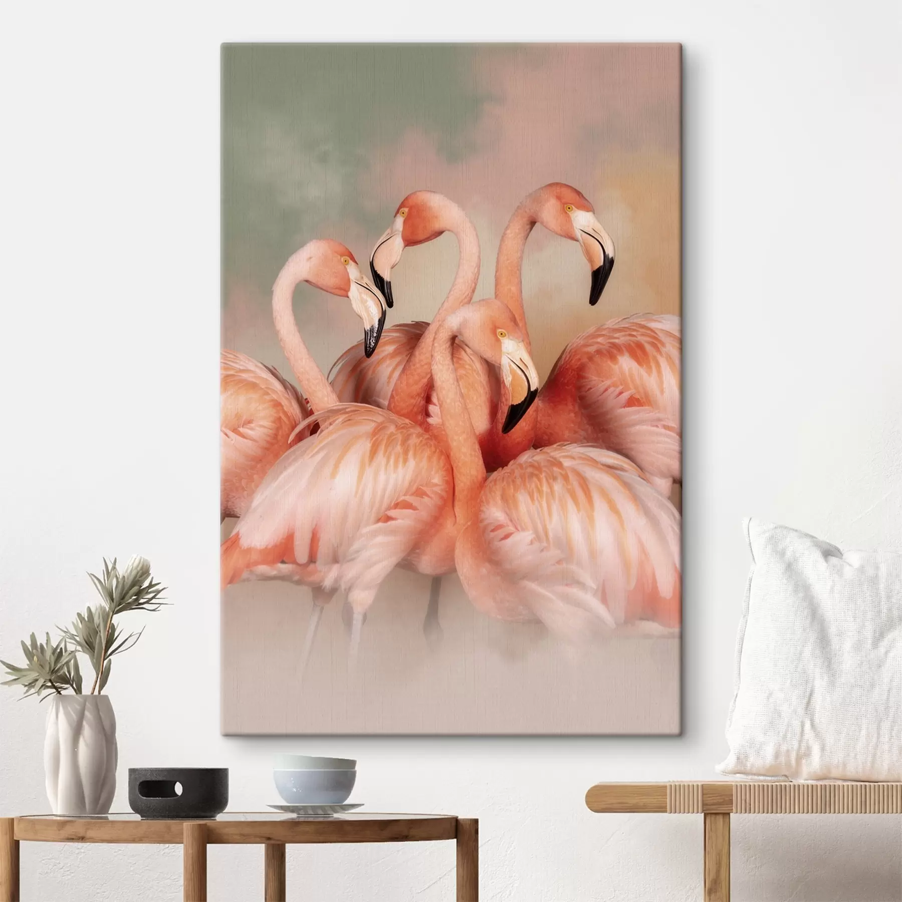 murales de pared Flamencos rosas envueltos en una neblina de tonos pastel: una composición decorativa s50009