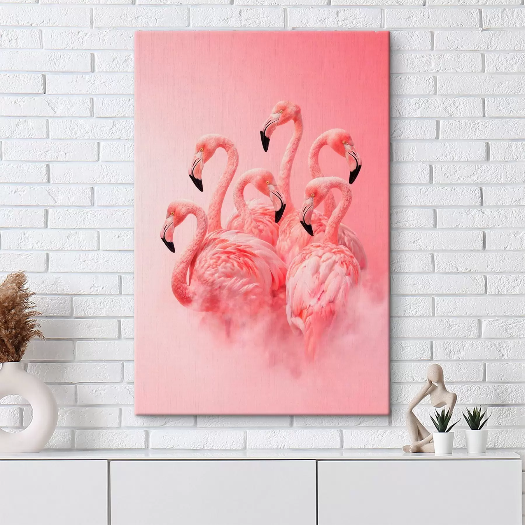 murales de pared Flamencos rosas envueltos en una ligera bruma: una escena decorativa en tonos delicados s50010