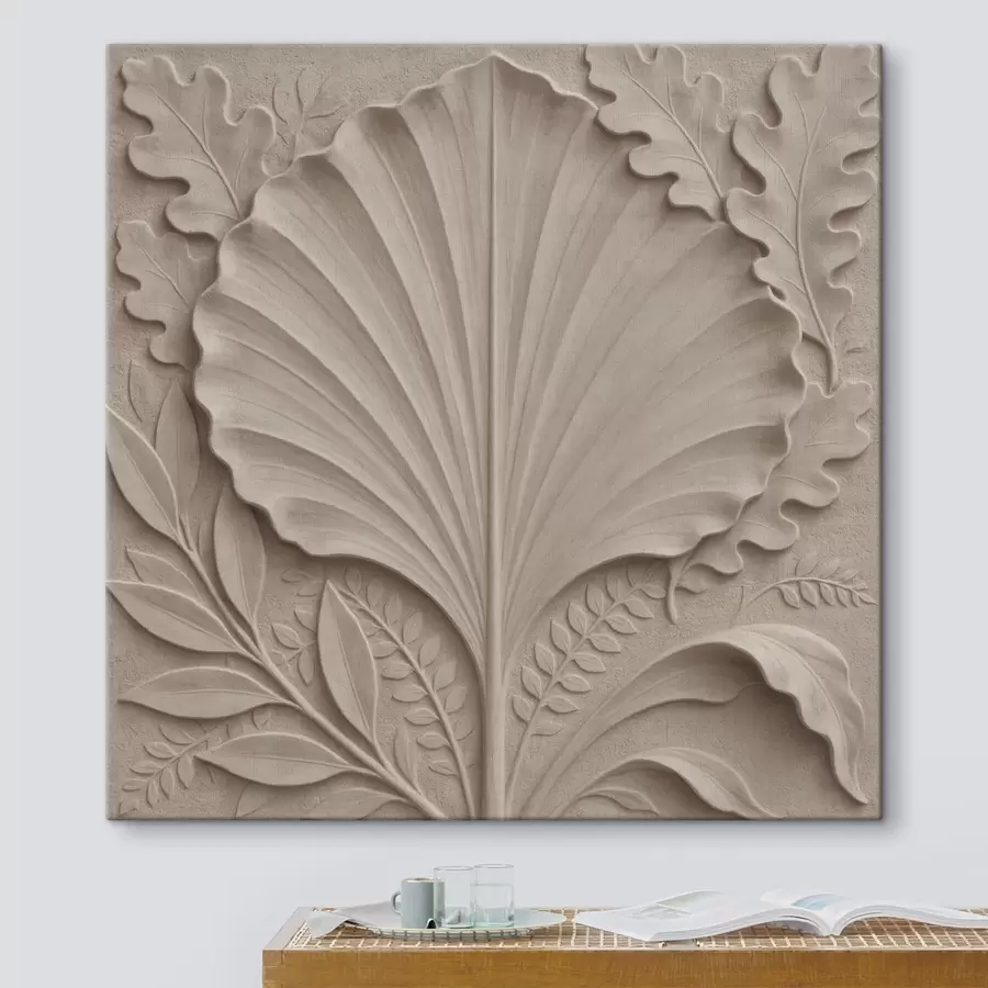 murales de pared Un estampado botánico con hojas decorativas en una paleta de tonos beige y arena s50012