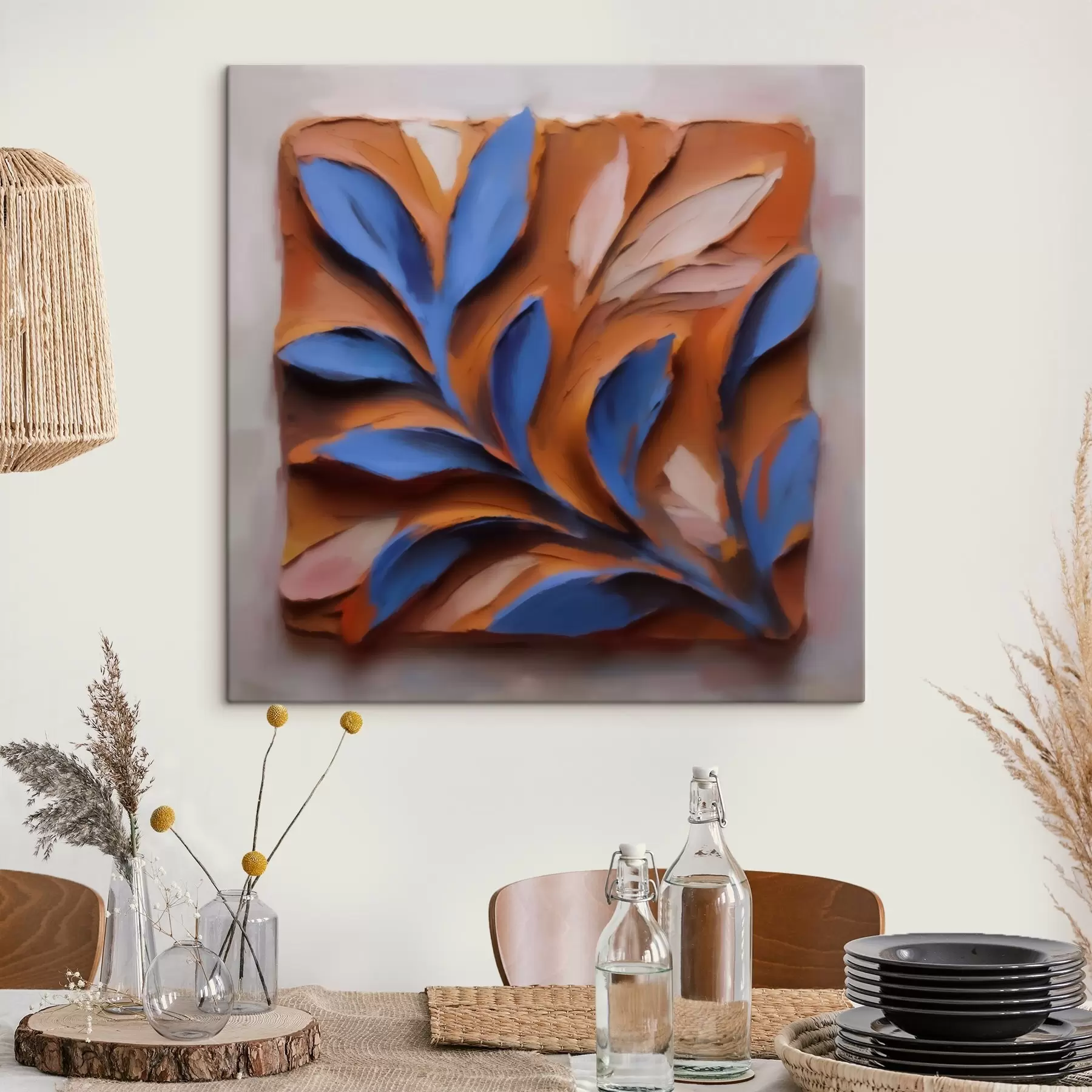 murales de pared Hojas cobalto sobre terracota s50018