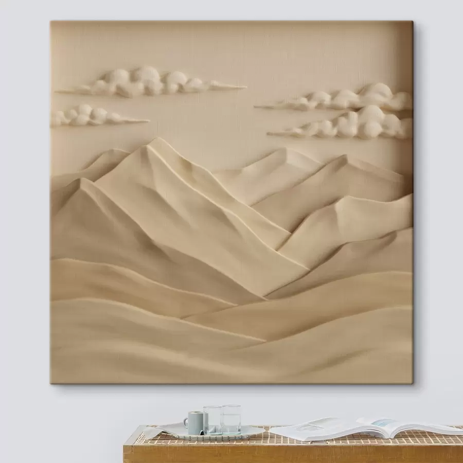 murales de pared Un paisaje minimalista con montañas y nubes en relieve, en un estilo contemporáneo s50019