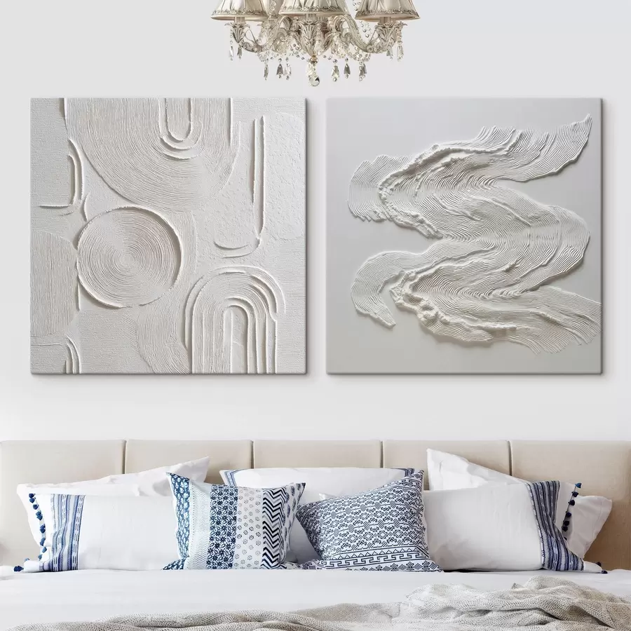 murales de pared Una composición decorativa con arcos, círculos y ondas dinámicas en tonos claros m30761