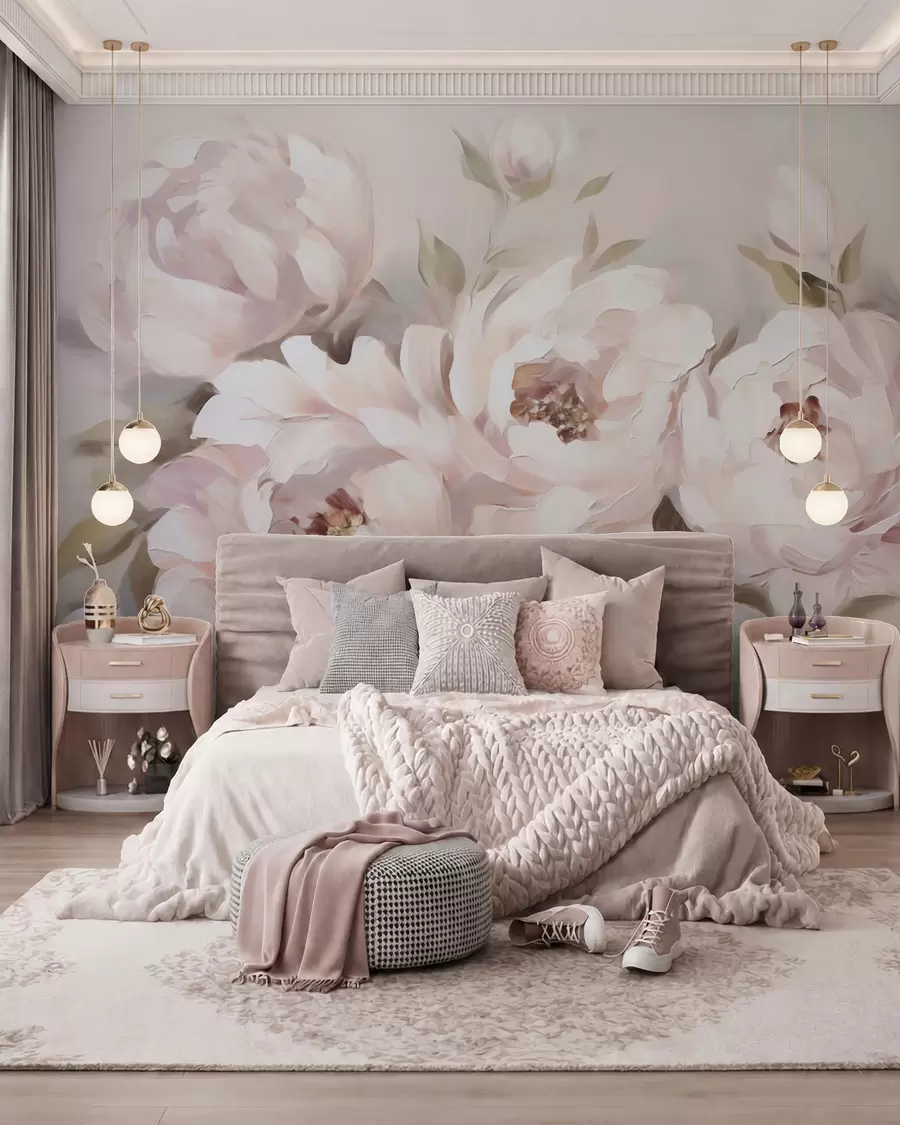 murales de pared Peonías en rosa empolvado w05901