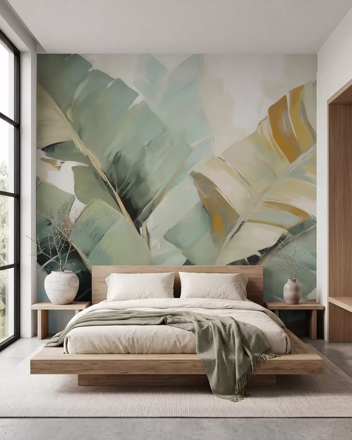 murales de pared Hojas de banano en acuarela w05906
