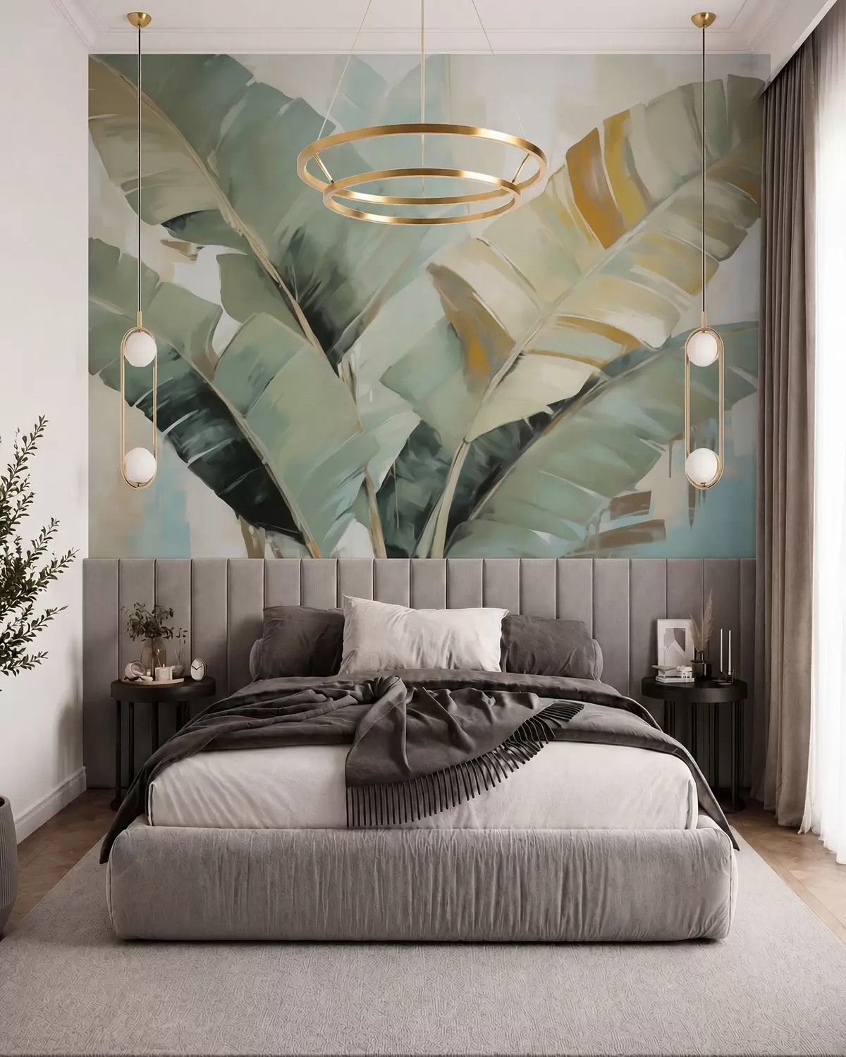 murales de pared Hojas de banano en acuarela w05906