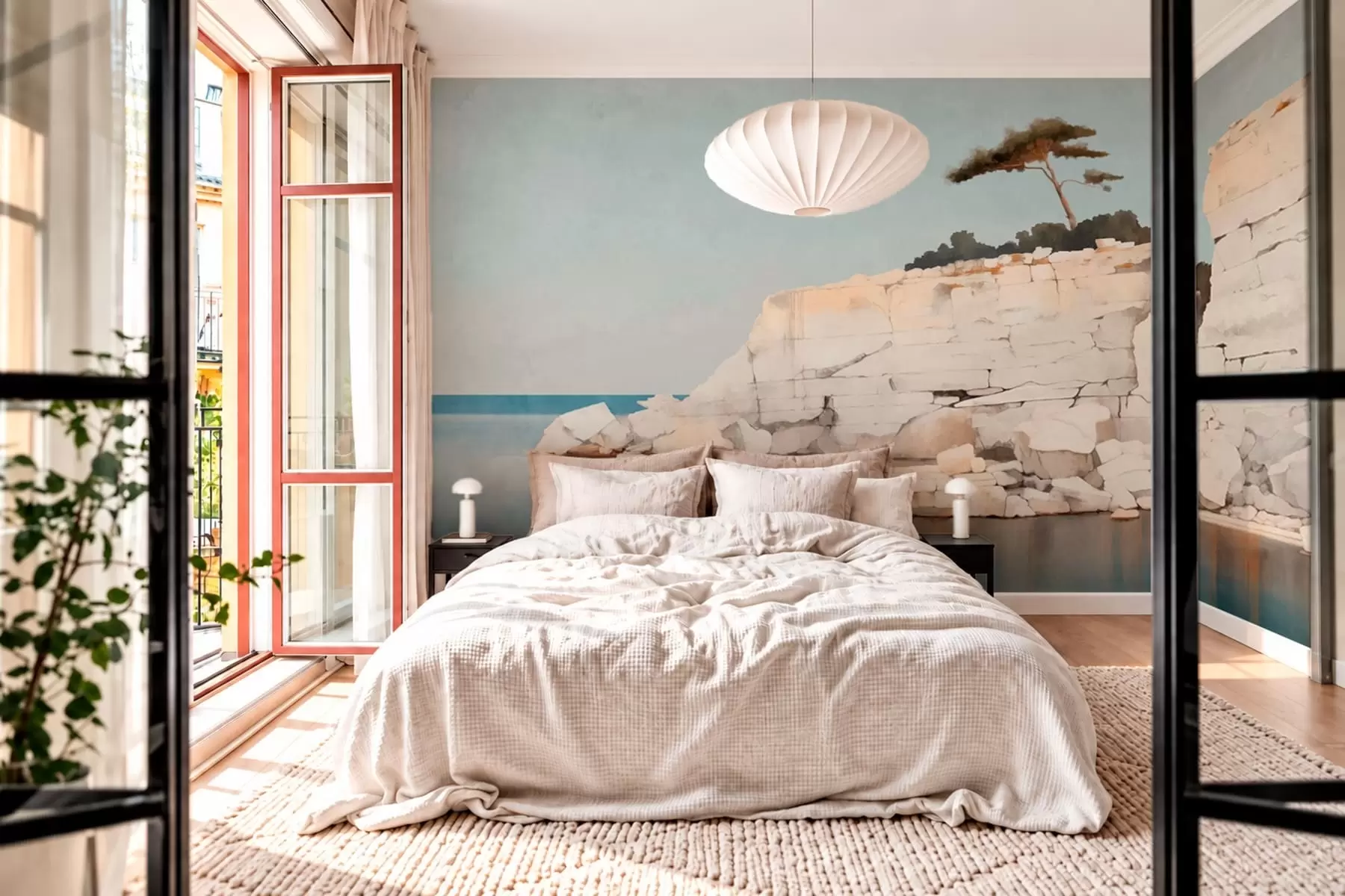 murales de pared Acantilados pálidos junto a un mar en calma, con un árbol solitario w05922